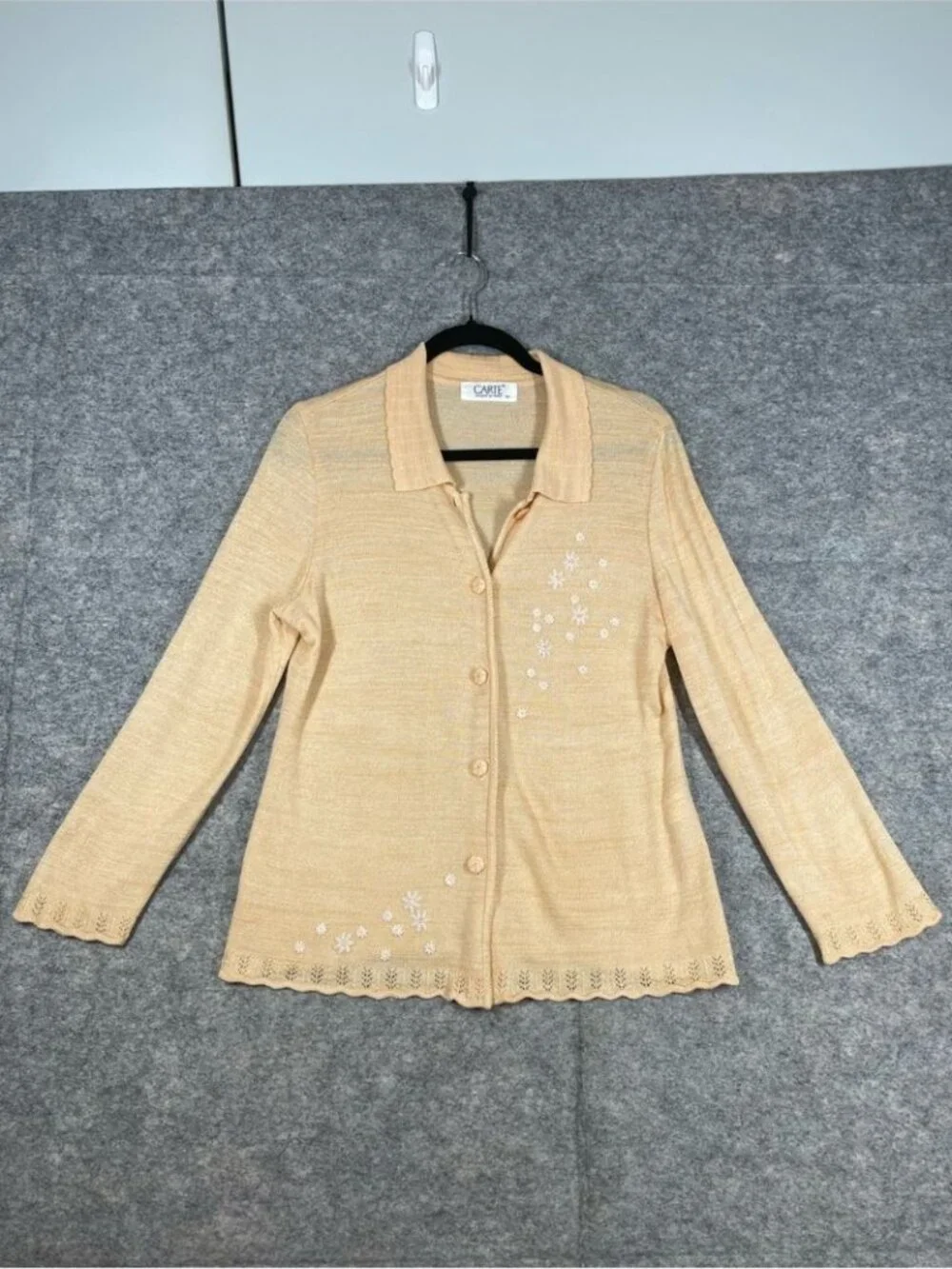 Vintage Carte Knit Cardigan Beige Floral Embroidered Sweater Coquette Festival